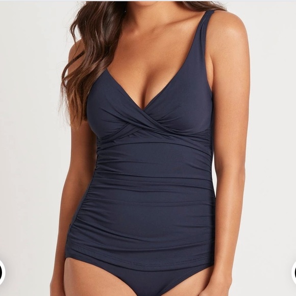 NWT Eco Essentials Cross Front Multifit Singlet Top-Night Sky - Picture 4 of 10